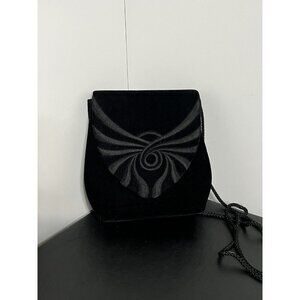 Mini Vintage Black Handbag in Worked Black Velvet 6.5” x 5”